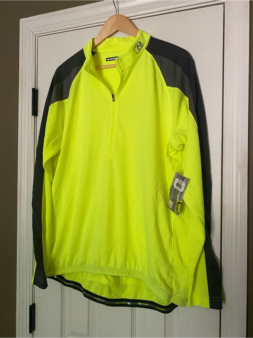 Nishiki- High-Vis Neon Yellow Quarter-Zip Cycling Jersey with Back Waist Pockets